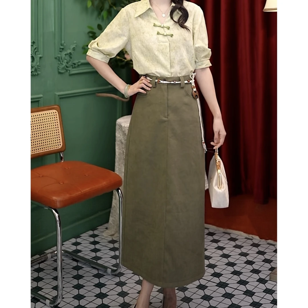 思思港风  25新款夏季高腰百搭新中式气质显瘦半身裙#4491