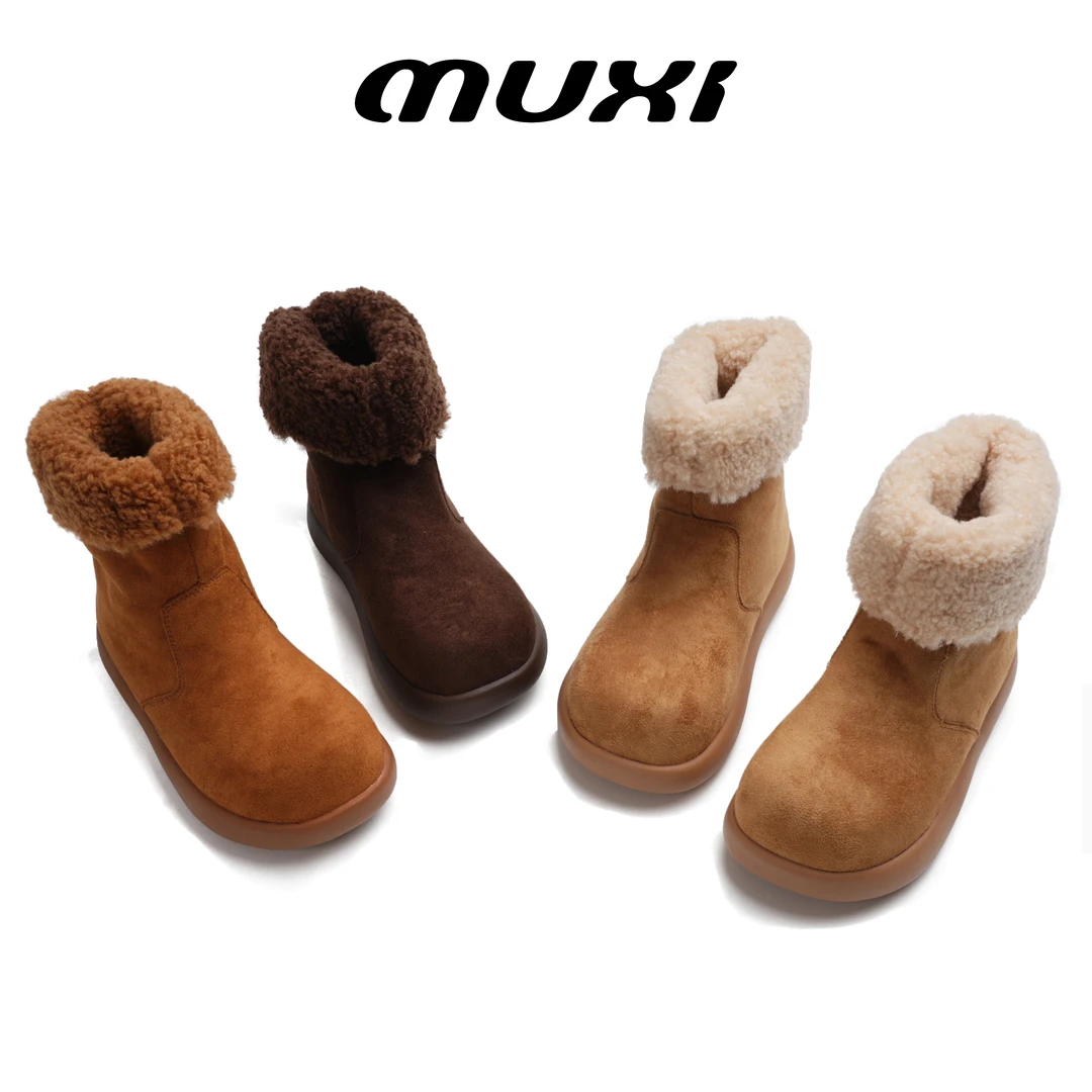 【MUXI】冬季芒果头女鞋百搭韩版雪地靴爆款磨砂皮两穿时尚棉鞋