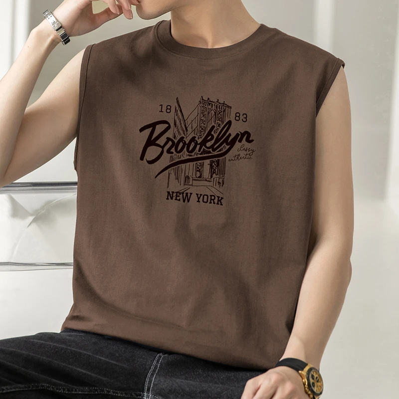 纯棉背心休闲男士夏季薄款坎肩篮球跨栏健身外穿潮牌印花无袖t恤