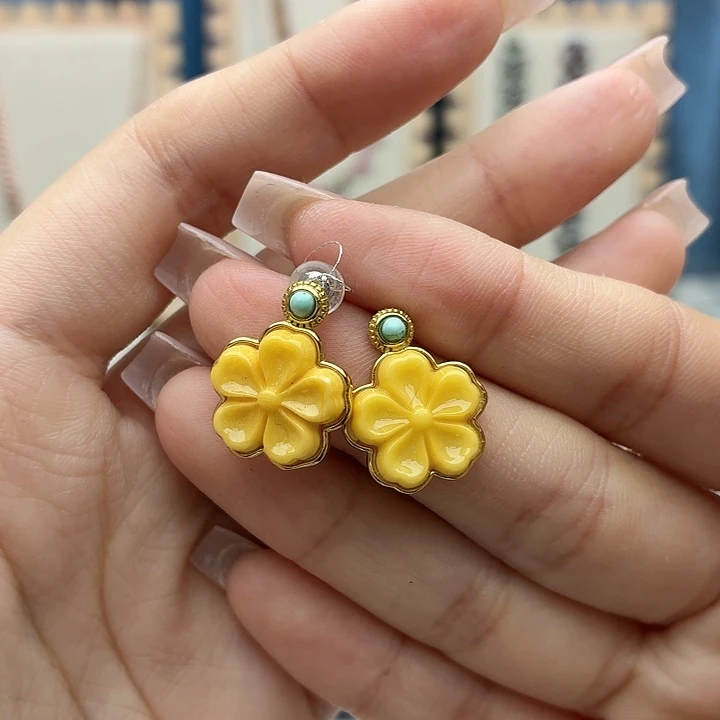 蜜蜡银S925镶嵌耳饰