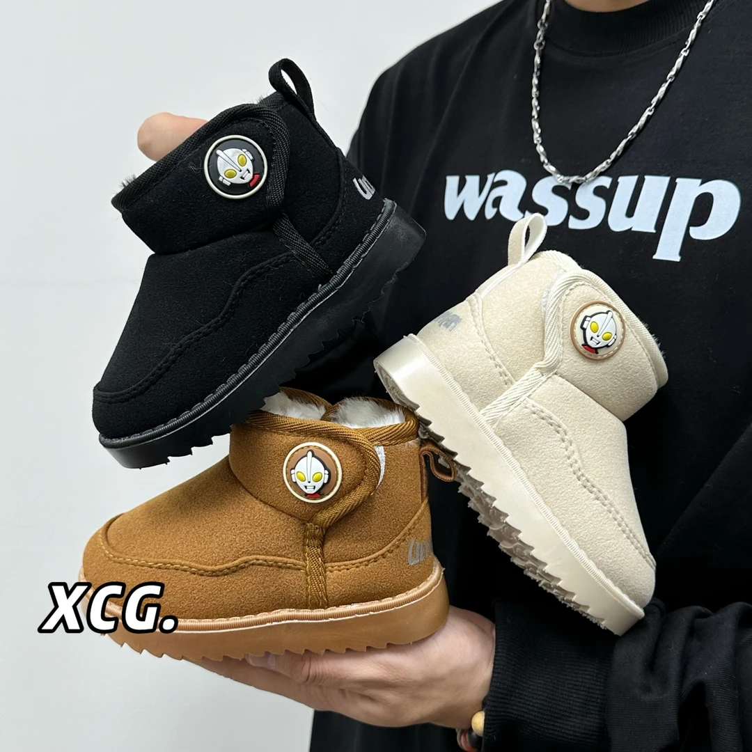 妙优童冬季新款儿童奥特曼防水雪地靴女童宝宝小童男童保暖棉靴男