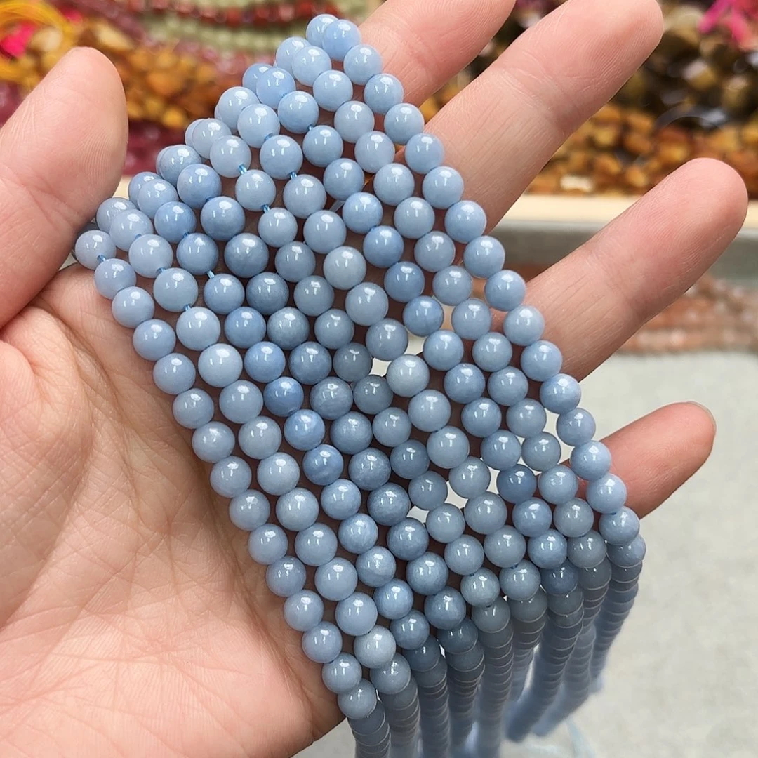 玛瑙/玉髓未镶嵌珠宝半成品卡6天使石圆珠一条