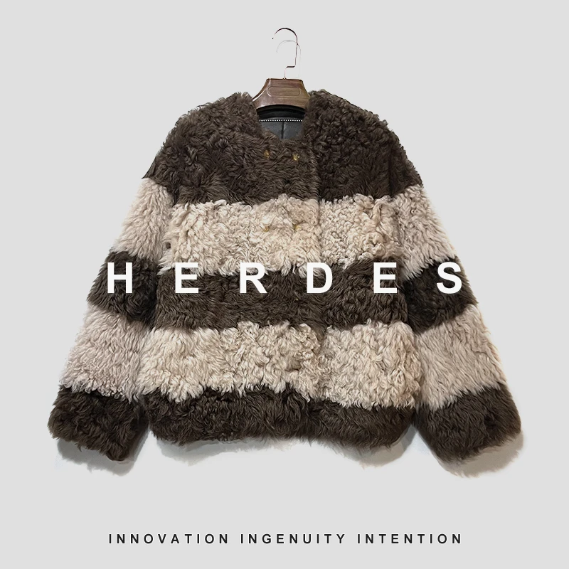 HERDERS 脏粉色拼褐黛棕潮流时尚皮草247062