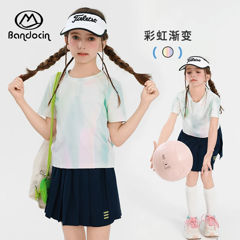 BANDOCIN/半度闲男女童亲子2025夏季渐变彩吸湿速干运动轻薄T恤