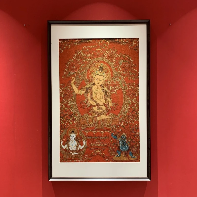 绣唐K【文殊菩萨】挂画实木装裱办公室玄关茶室书房背景墙装饰画