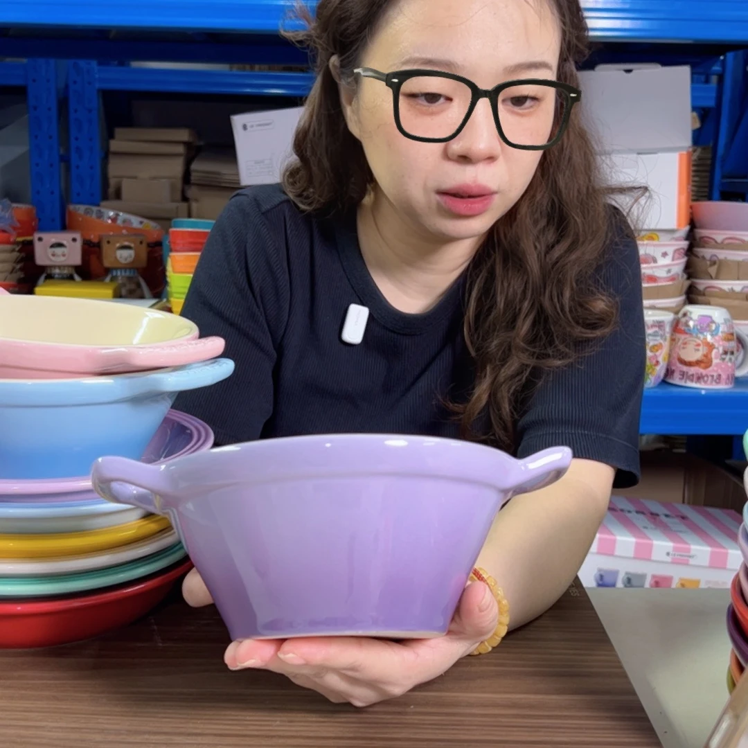 陶瓷紫罗兰双耳面碗