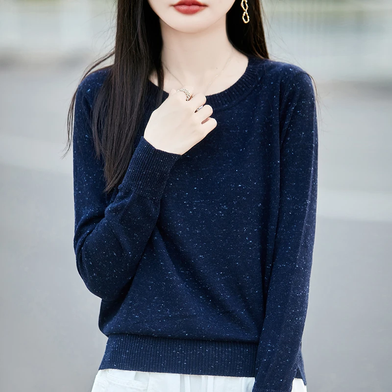 圆领百搭宽松型显瘦不缩水针织休闲打底衫彩点套头毛衣J-796