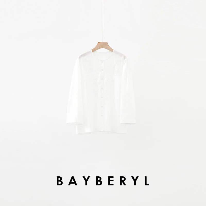 BAYBERYL老贝栀白*圆领单排扣刺绣清凉春棉麻衬衫NCY5A1046-3/13