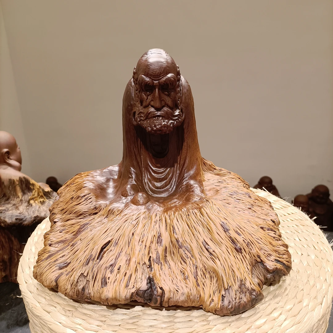 《悟道达摩》娑罗木手工雕刻创意摆件 尺寸:25-29