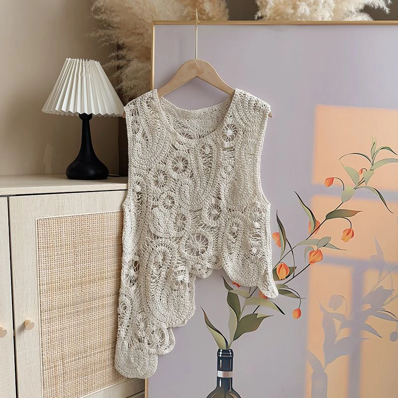 牛仔洋气薄新天爆感不规则钩花时尚针织马甲背心2025新