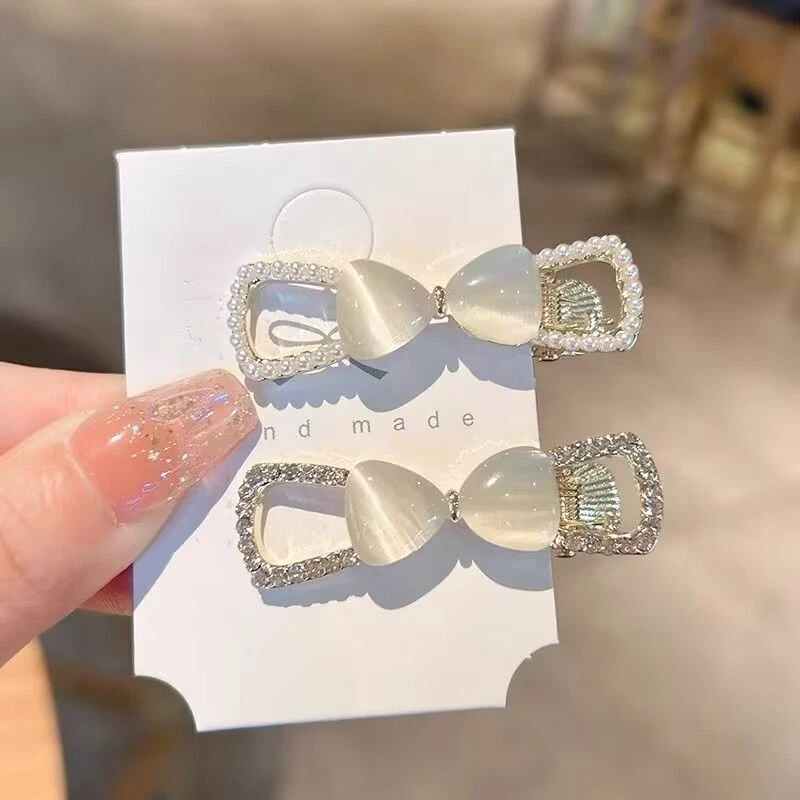 高级感精致猫眼石蝴蝶结发夹后脑勺气质发卡侧边刘海夹鸭嘴夹头饰