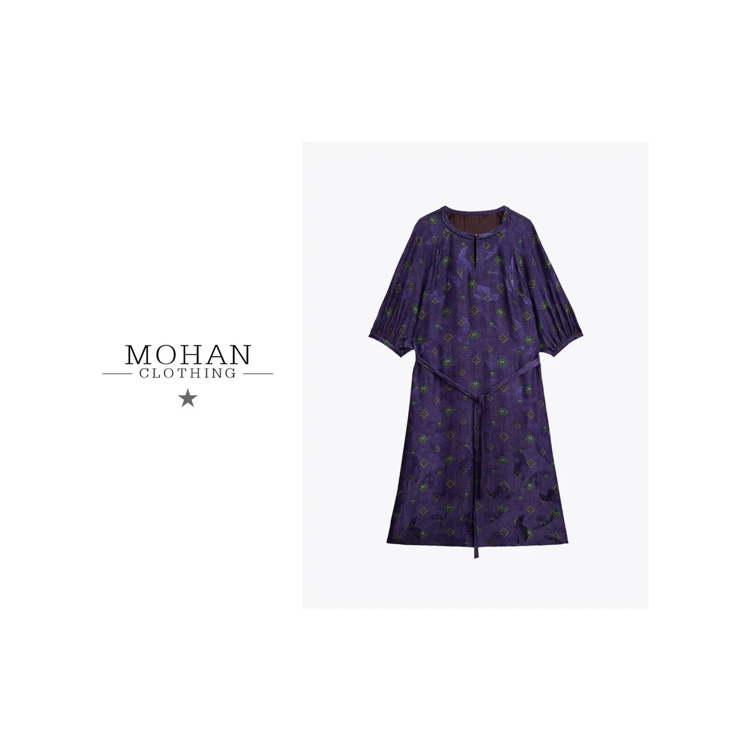 CLOTHING/墨含轻奢时尚复古简约休闲气质圆领香云纱连衣裙YX25060