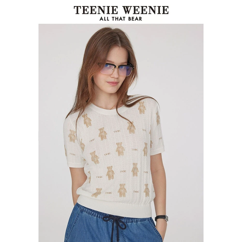 *TeenieWeenie小熊针织T恤25夏休闲提花圆领宽松短袖TTKW252506W