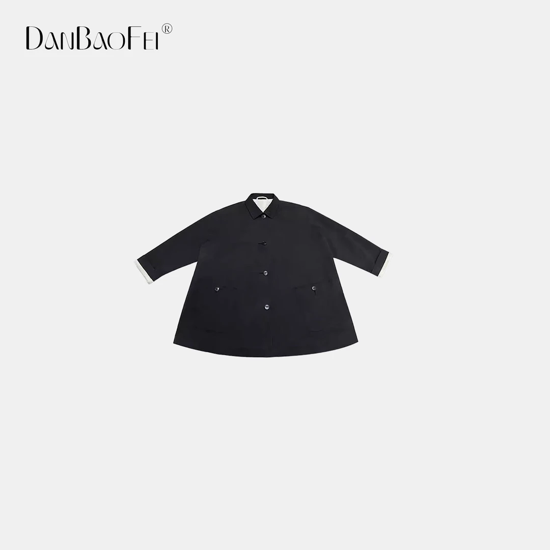 【YA】极简翻领洗水撞色休闲夹克娃娃风衣外套 DY00454