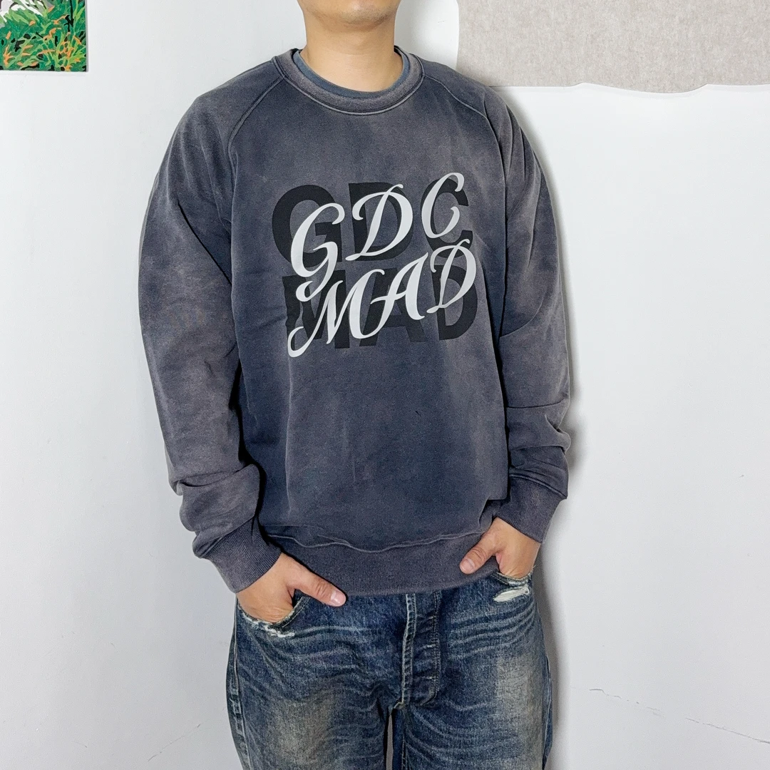 秋冬新款日系复古水洗做旧宽松圆领毛圈内里加厚保暖套头卫衣外套