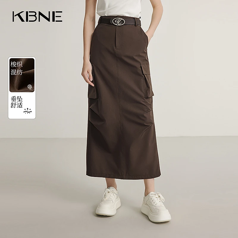 KBNE半身裙女款爆款2025新款工装风开叉中长款半身裙时髦洋气裙子