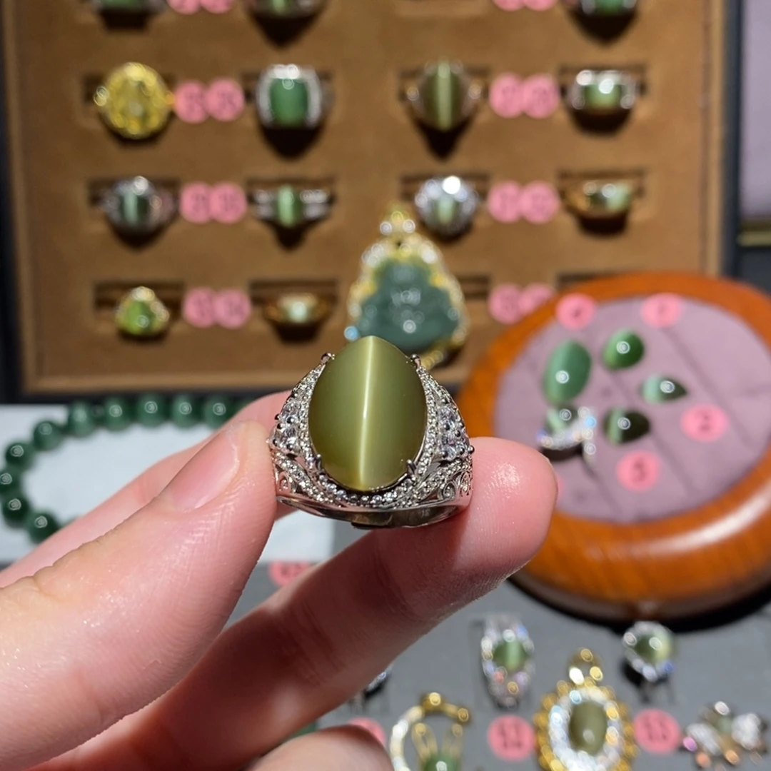 用***9和田玉银S925镶嵌戒指