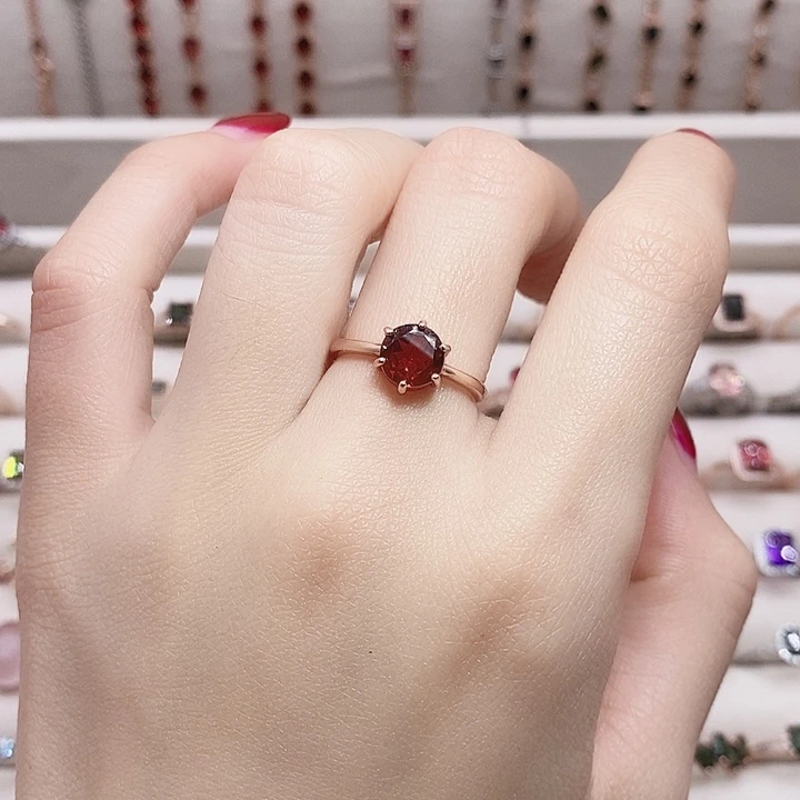 石榴石戒指银S925镶嵌戒指