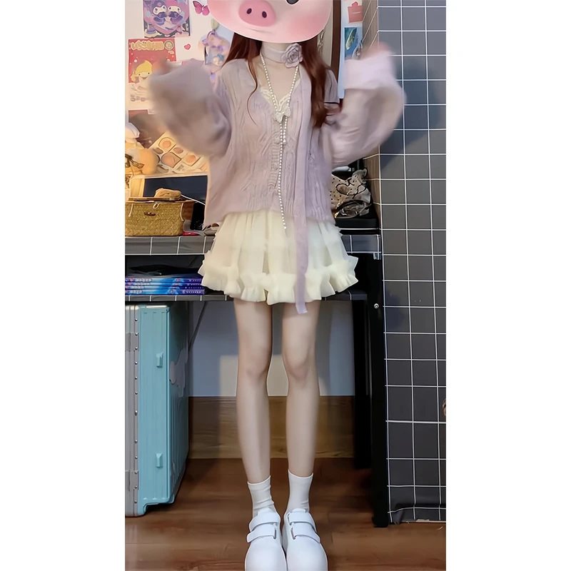 2025新款女士早春季韩系小众设计感飘带针织开衫高腰显瘦半身裙