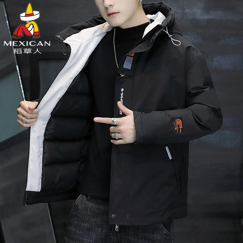 Mexican/稻草人秋冬男装连帽棉衣男冬季保暖韩版男士商务休闲夹克