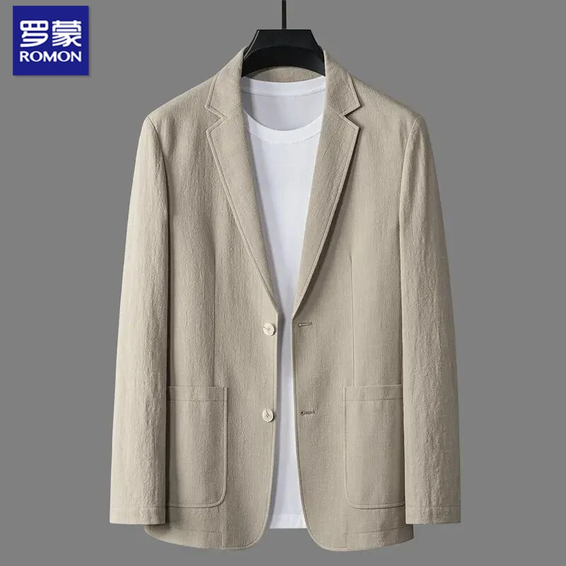 罗蒙男士春秋款高端商务休闲西服纯色百搭简约时尚中青年薄款外套