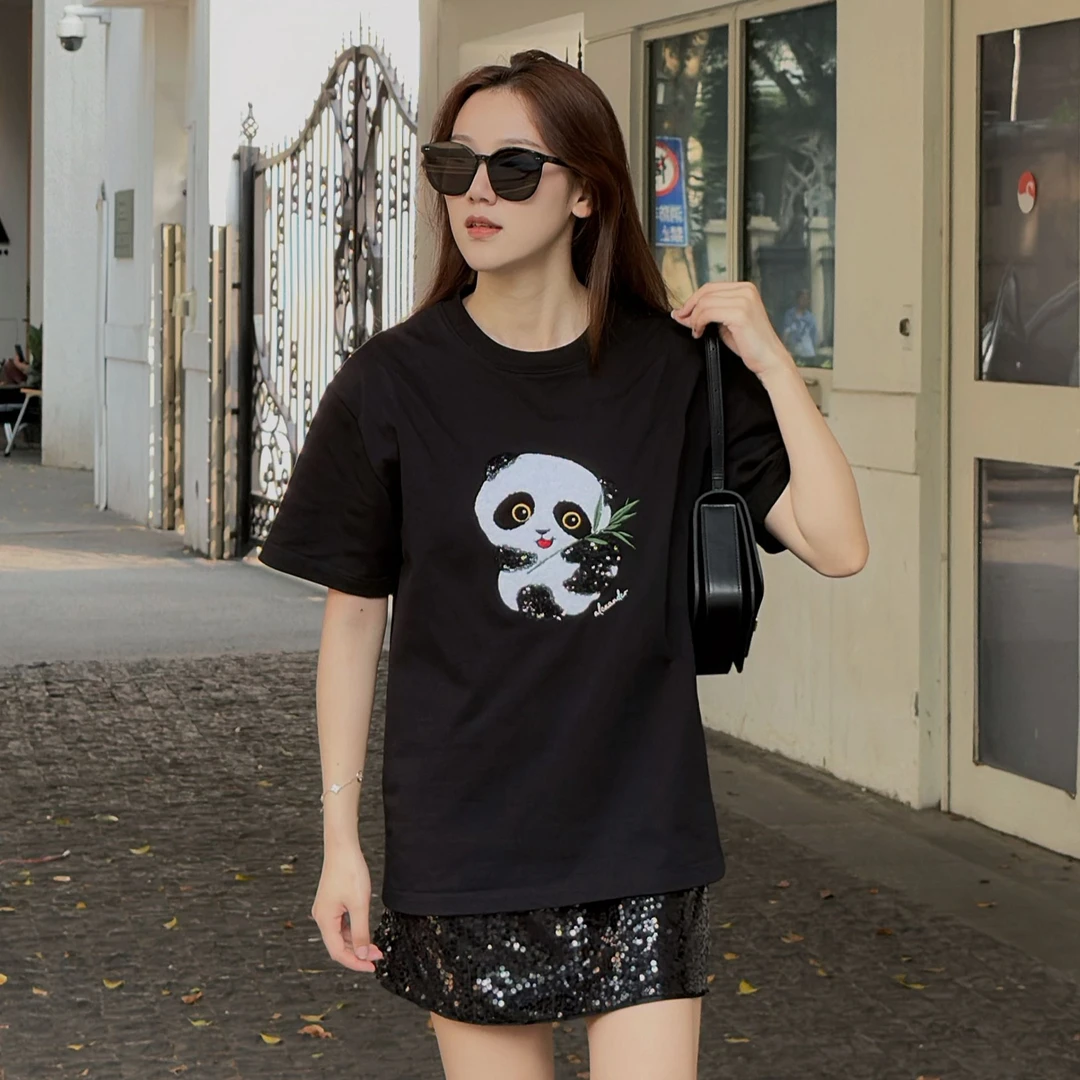 【竹子】夏季轻薄透气纯棉短袖可爱刺绣女上衣