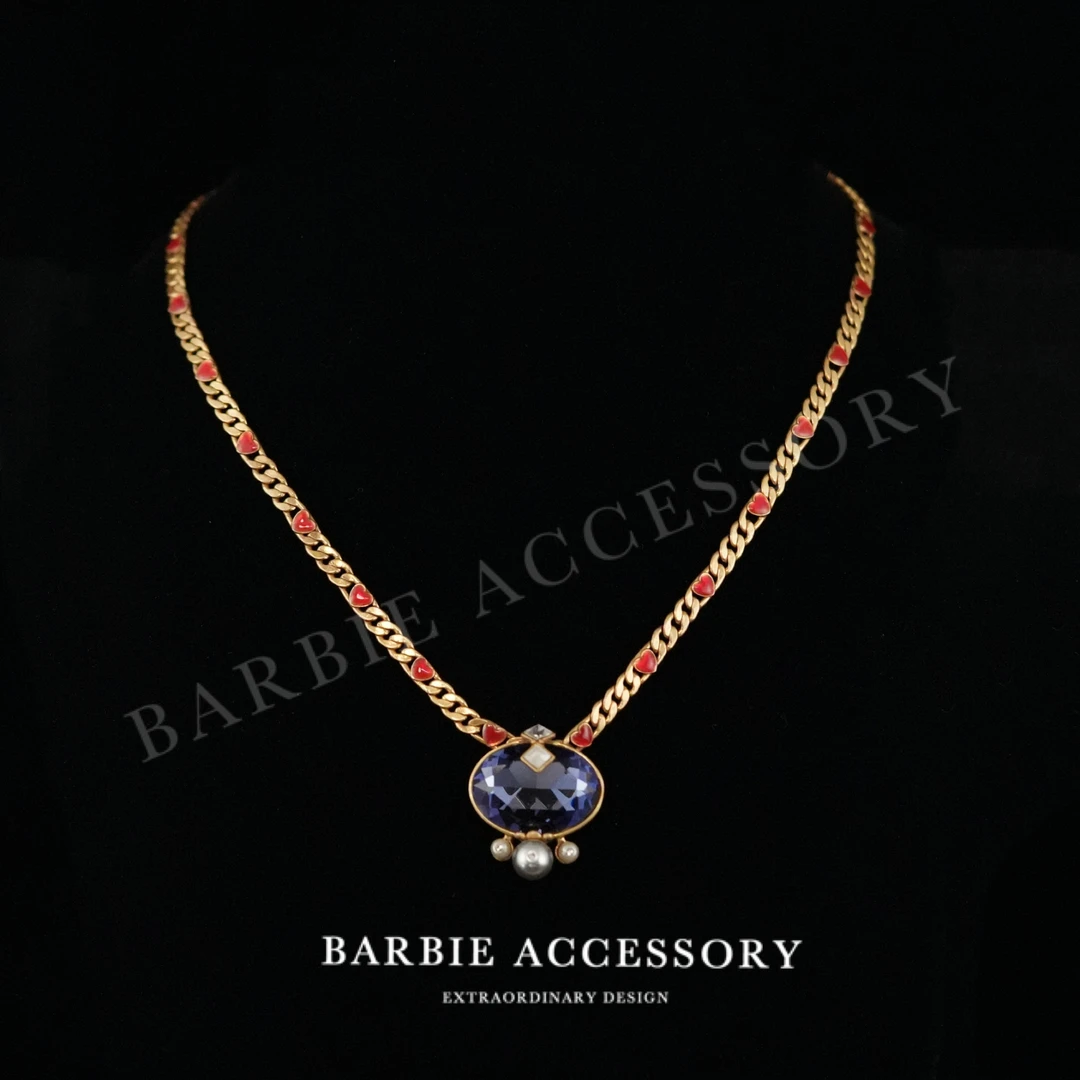 铜合金合成锆石项链 【紫宇星珠】法式中古轻奢设计款高级感项链