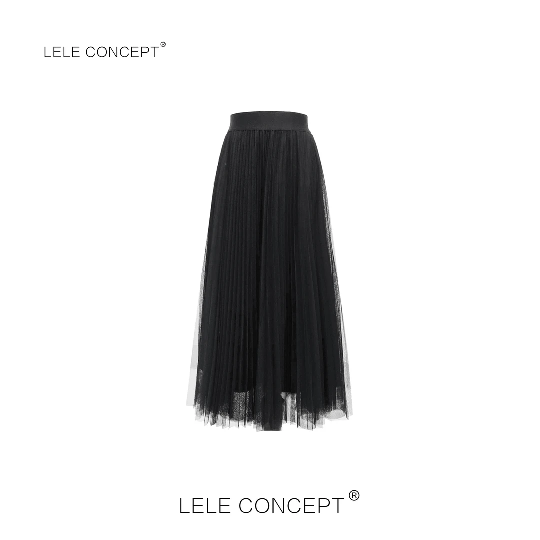 LELE CONCEPT |「夭夭」时尚高级感百搭百褶半身裙Q0425