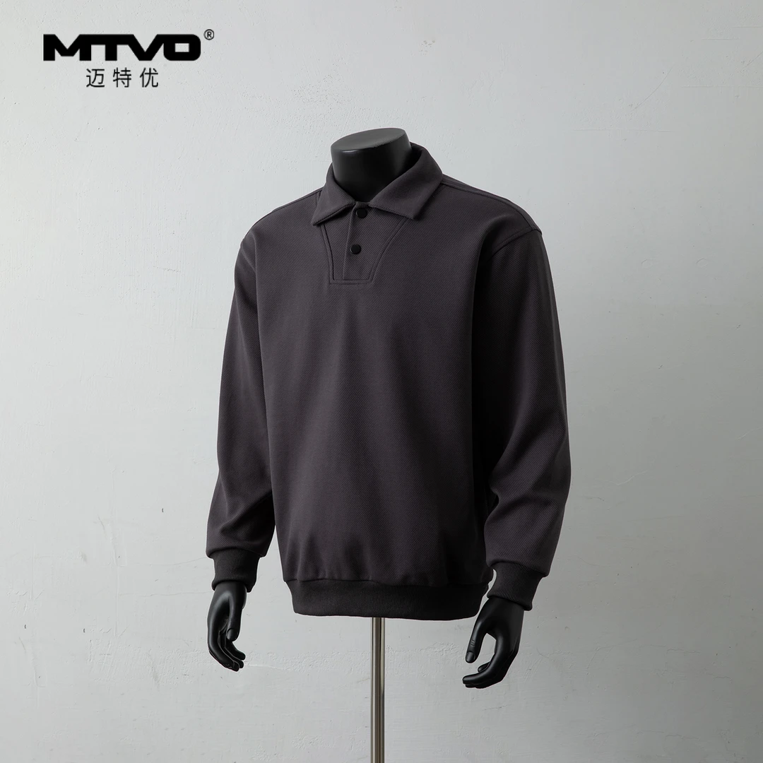 翻领拼接卫衣2025年新款男款美式潮牌高街纯色百搭休闲POLO领卫衣