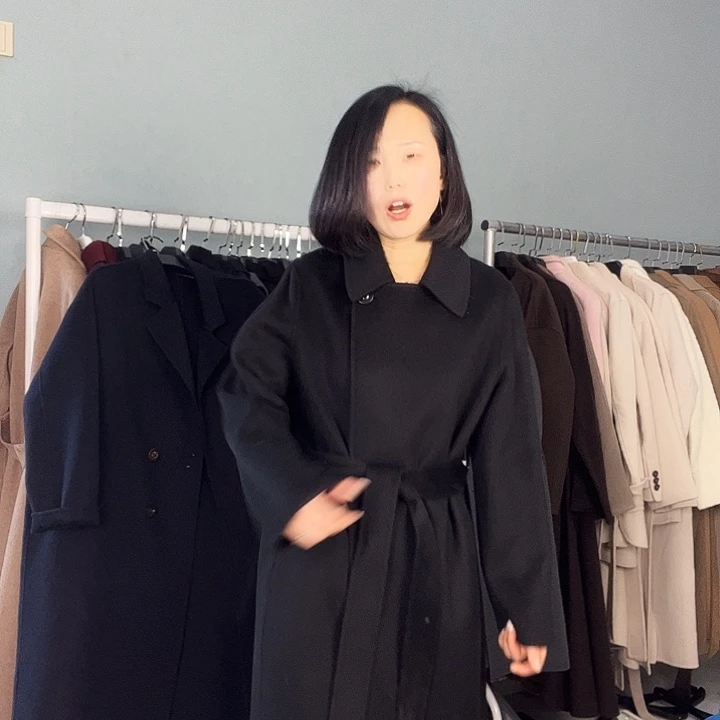 双面呢大衣L码一粒扣黑色