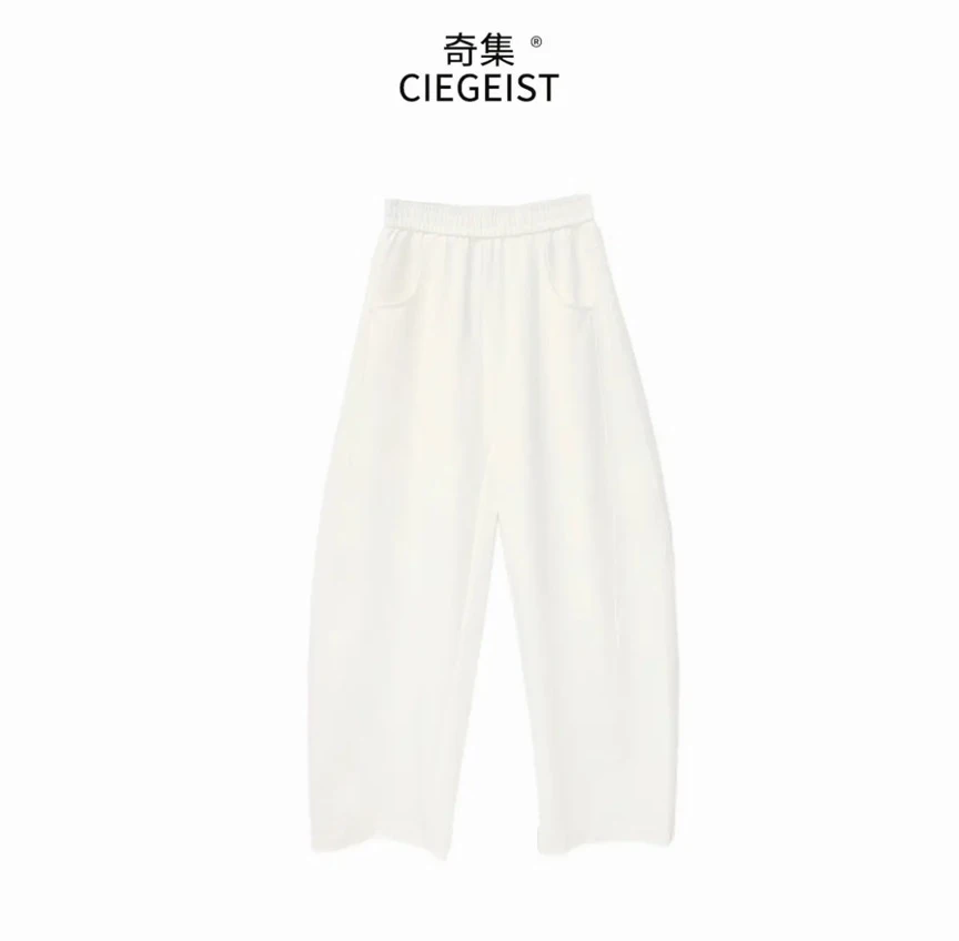 圆圆2025夏季设计师款松紧腰宽松显瘦修身弯刀休闲裤W0017