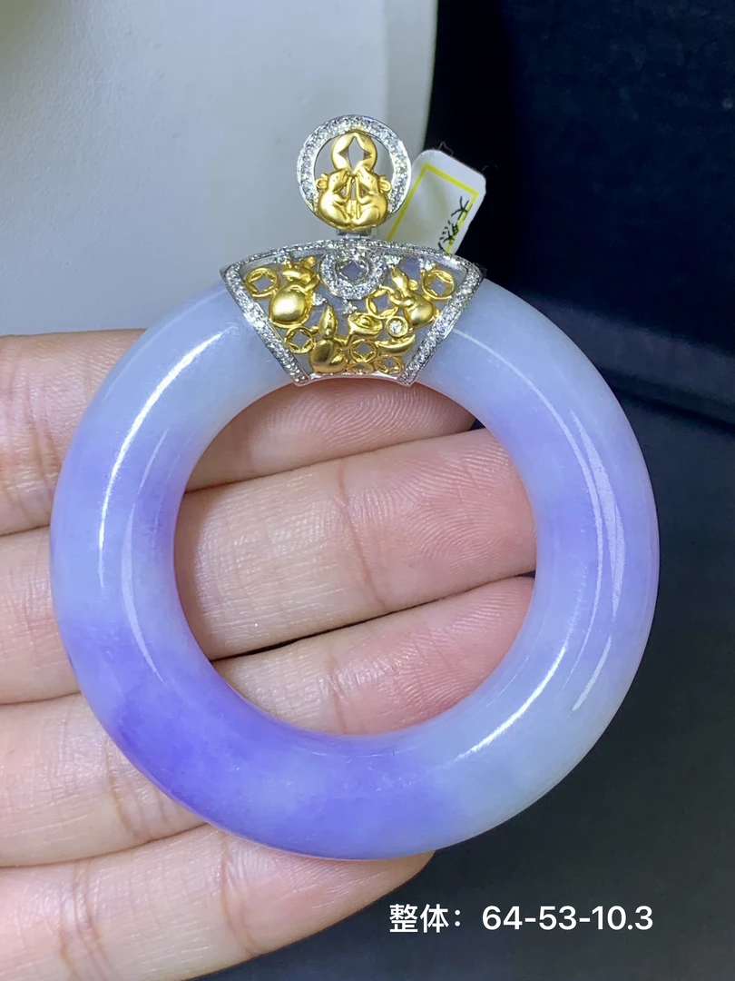 紫罗兰半山水甜甜圈吊坠 天然翡翠A货XL/7.15百搭精美冰透时尚