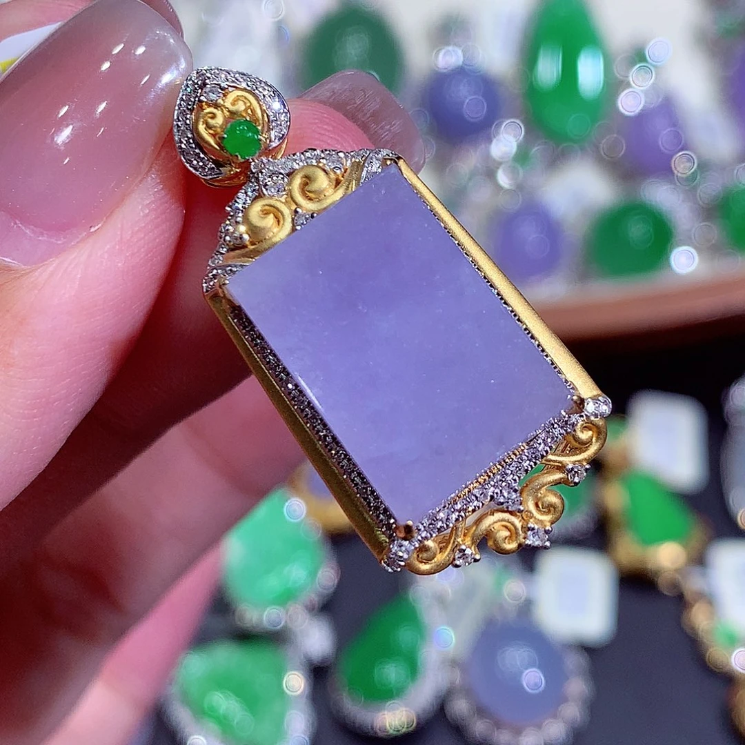 翡翠18K金镶嵌吊坠(不含链)