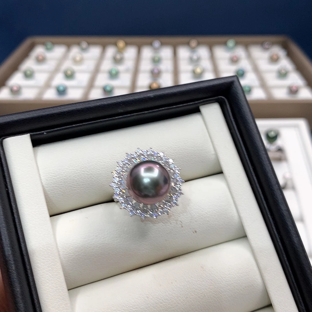 银S925镶嵌戒圈海水珍珠巴****）定制大溪地戒指（不退换