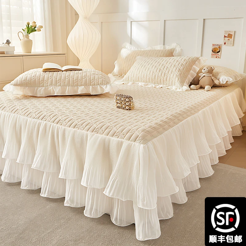 水星家纺适用夏季乳胶凉席夏被四件套可机洗床笠床裙款冰丝软席子