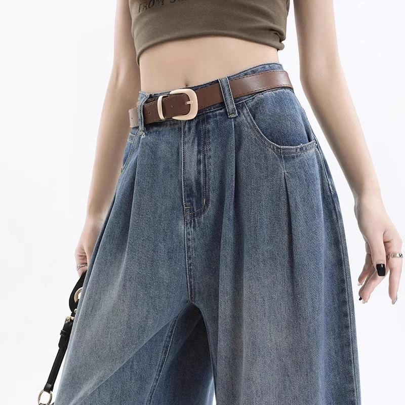 今年流行爆款裤子夏季薄款梨形身材显瘦牛仔裤大码垂感冰丝阔腿裤