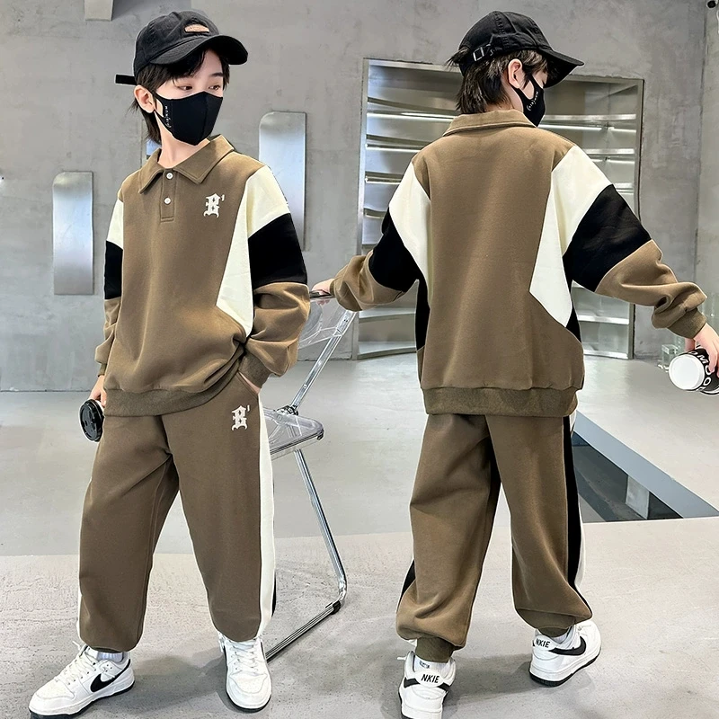 男童春秋装卫衣套装潮牌2025新款儿童拼接休闲运动服春秋季男孩潮