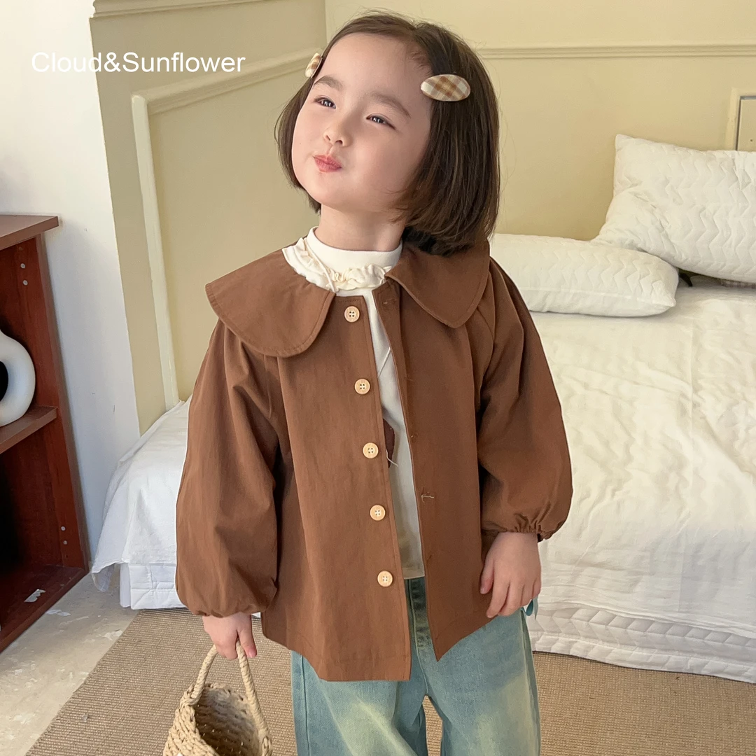 【云朵小葵】女童洋气娃娃领五粒扣小花内衬外套1112866