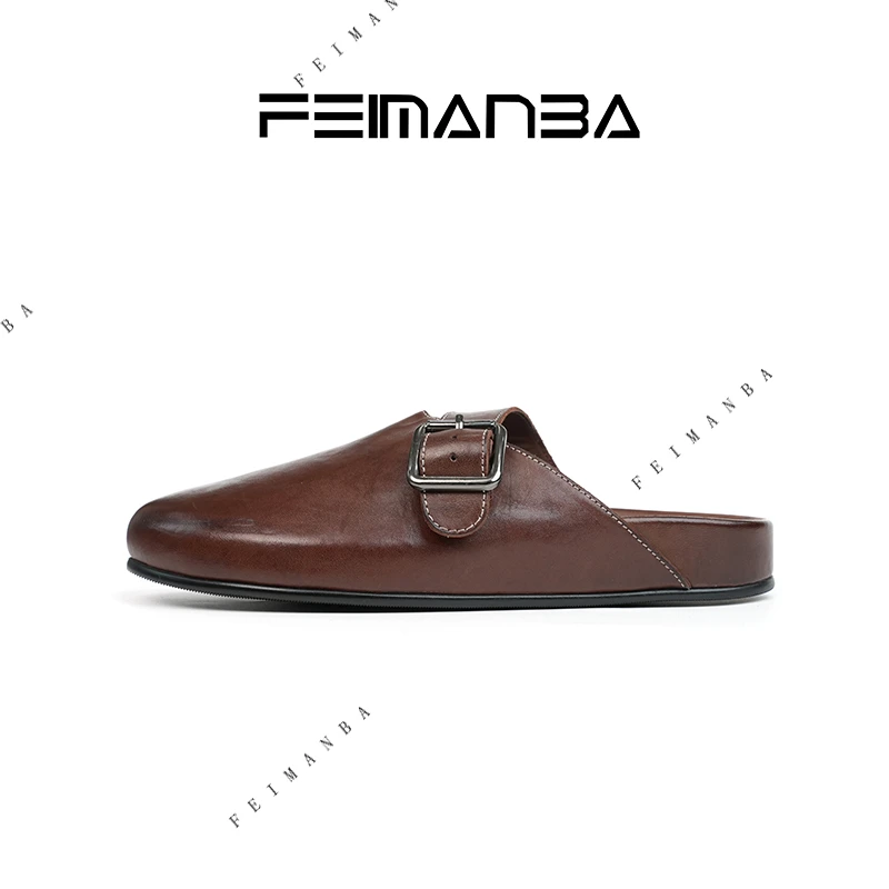 FEIMANBA 水洗做旧马皮勃肯拖鞋女