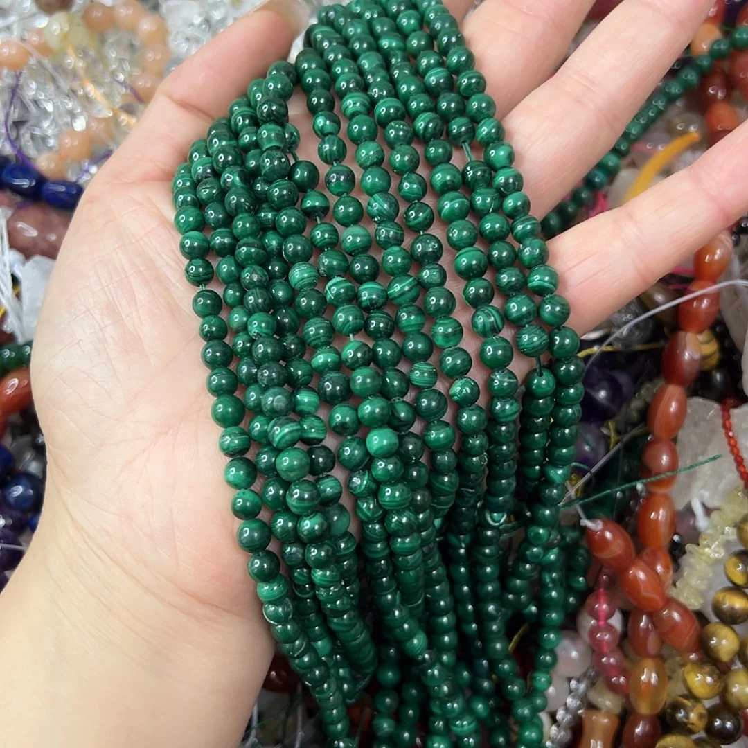 玛瑙/玉髓未镶嵌珠宝半成品，卡5天然孔雀石一条