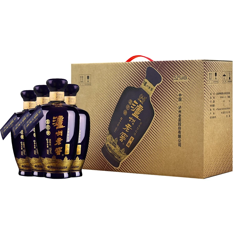 泸州老窖蓝花瓷头曲 浓香型 52度 500ml*4瓶 整箱装52度