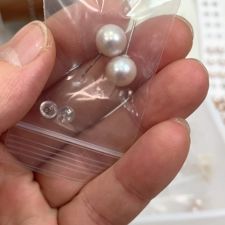 淡水珍珠耳饰银S925镶嵌9-10