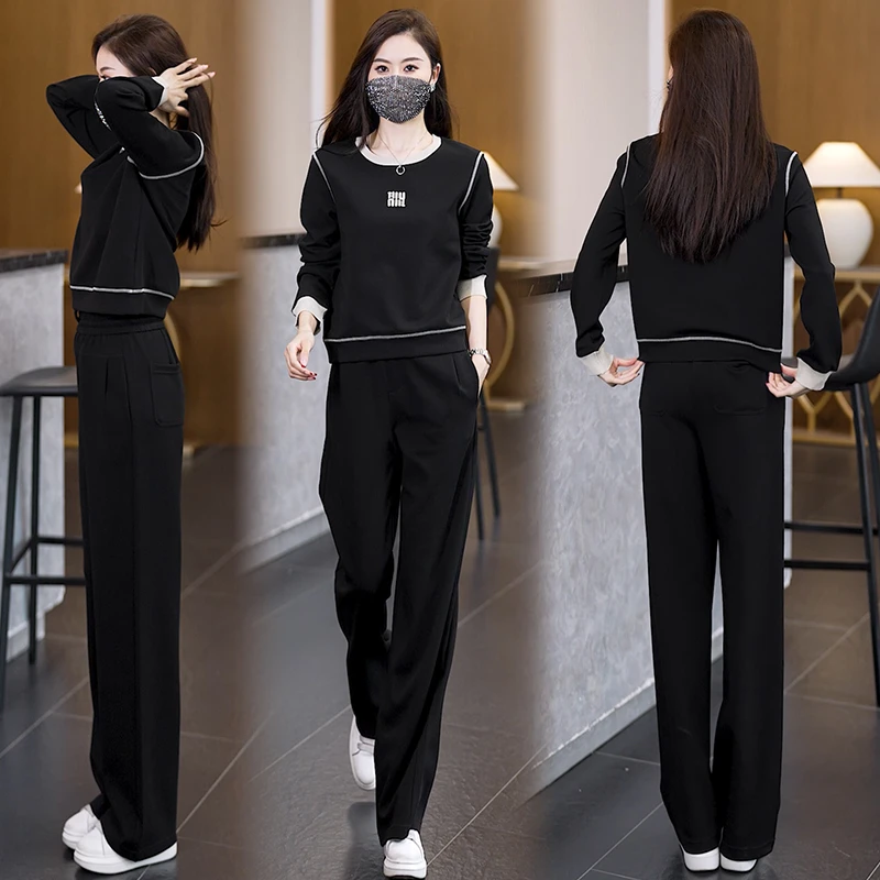 2025新款春秋季简约时尚套装减龄休闲套装圆领洋气宽松气质两件套