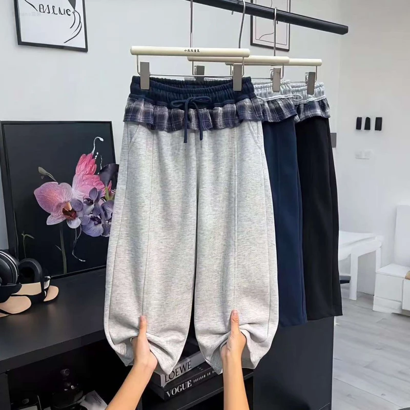 巴拉扣扣女童秋装宽松卫裤2025秋季新款儿童格子腰头休闲裤潮流穿