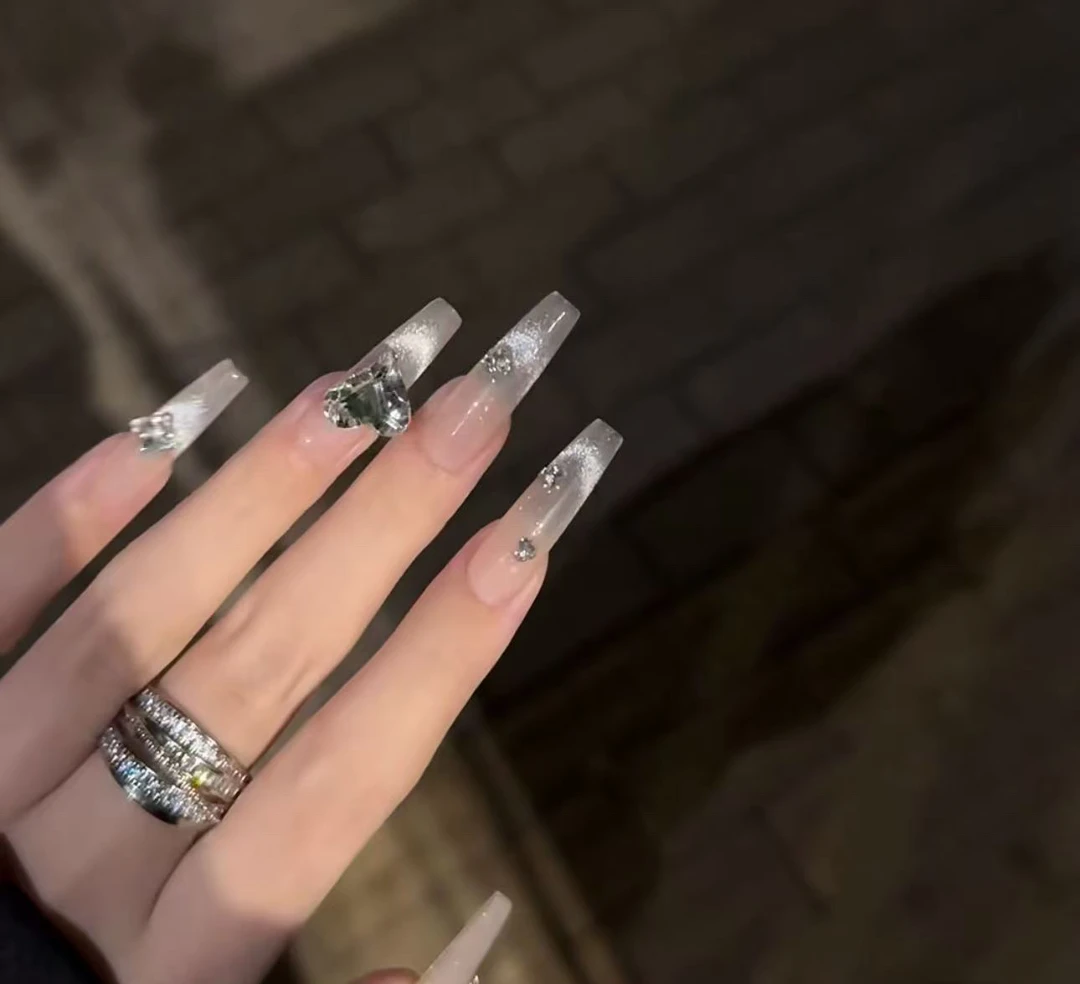 【射手寒冰】纯手工穿戴甲猫眼设计气质显白爆闪长款高级美甲