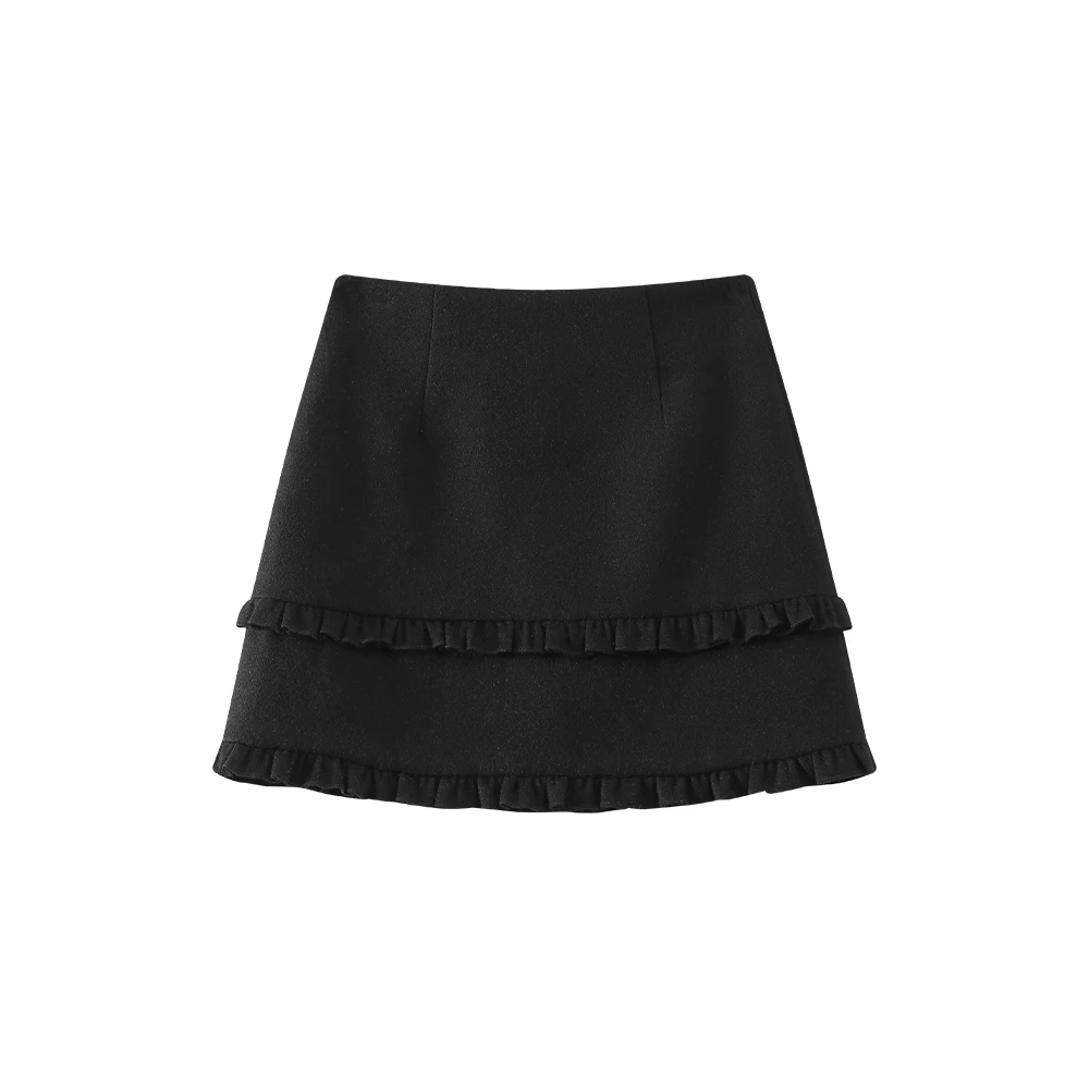 时尚休闲荷叶边毛呢感遮胯显瘦短裙55999967