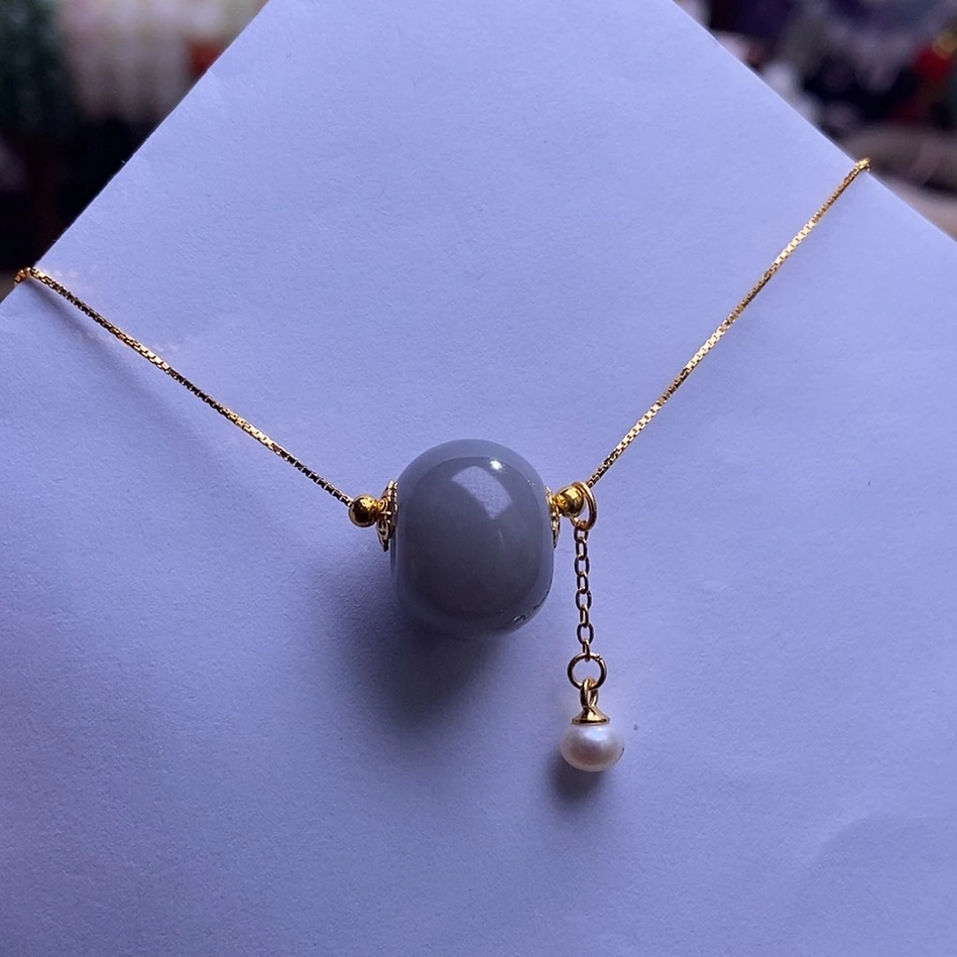 颈饰未镶嵌和田玉收藏级烟紫老矿料高冰香芋紫锁骨链15m