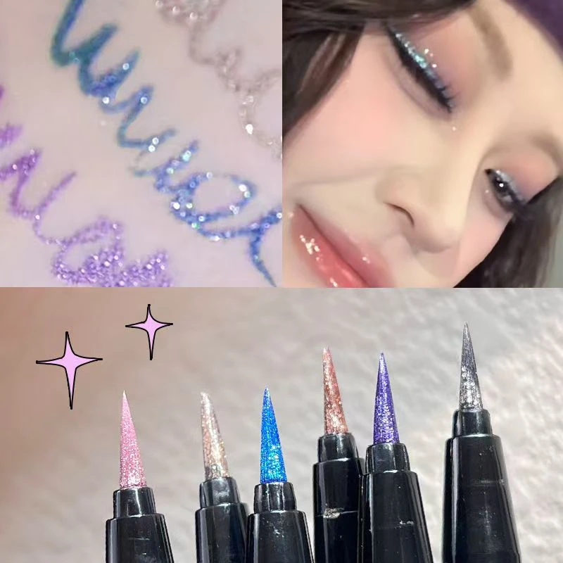 XIXI爆闪碎钻眼线液笔白色防水棕色新手持久彩色防汗极细舞台妆