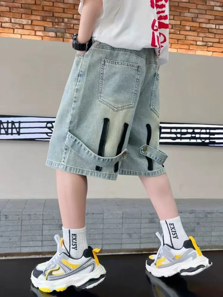 502706童装男童牛仔裤五分裤2025夏季宝宝韩版潮酷洋气男孩牛仔裤