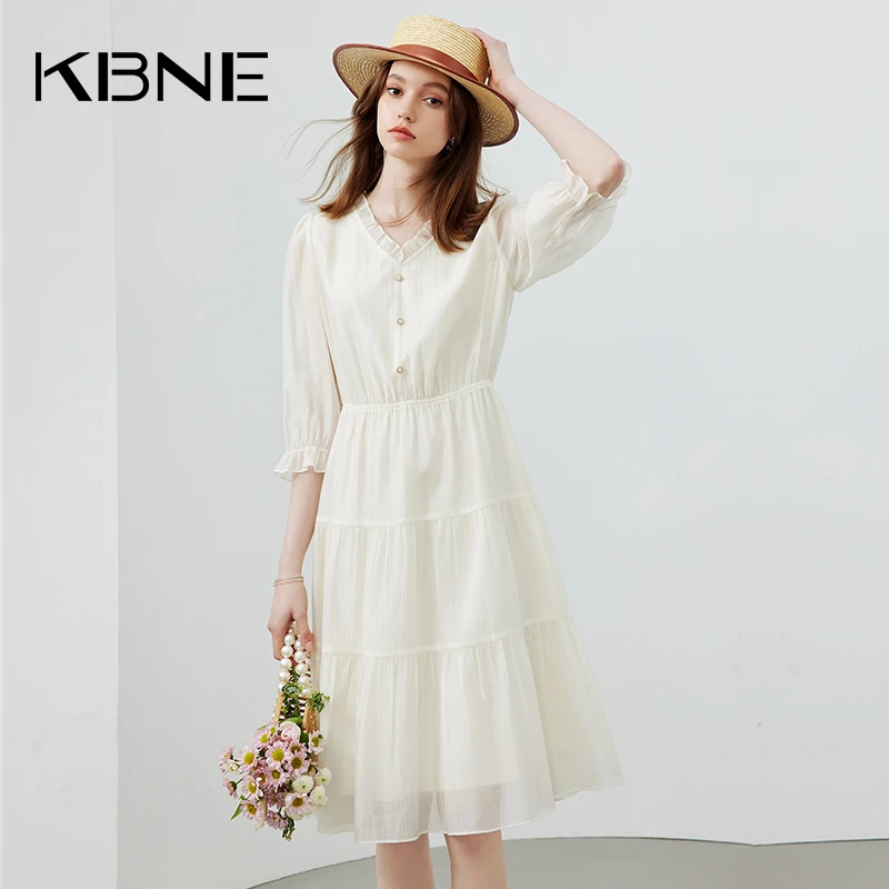 连衣裙女kbne2025新款夏款白色小个子气质茶歇法式小众设计裙子